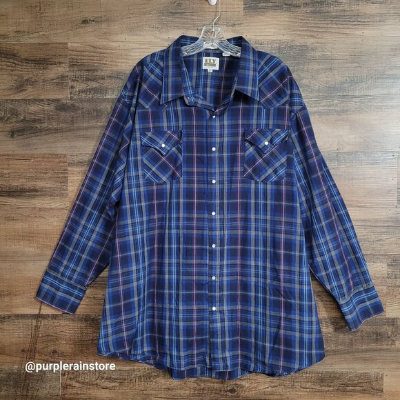 Ely Cattleman Pearl Snap Plaid Western Shirt 4x Country Western Rodeo Cowboy - Picture 1 of 12